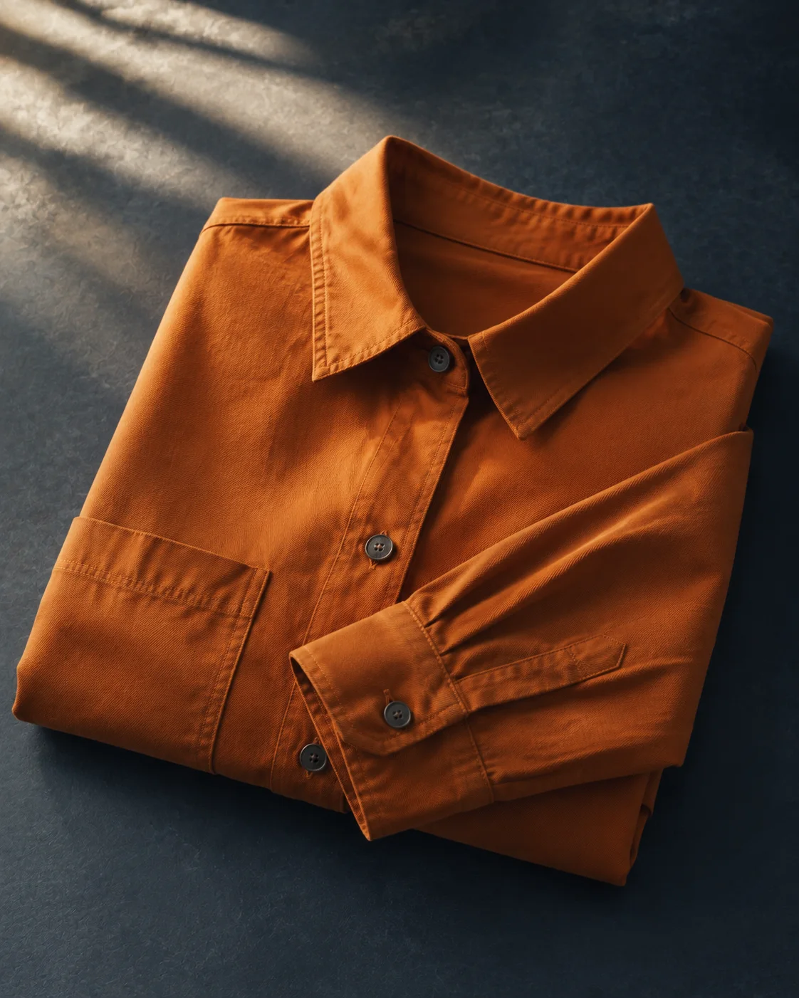 Illustrative Fieldwork orange overshirt campaign: Product detail