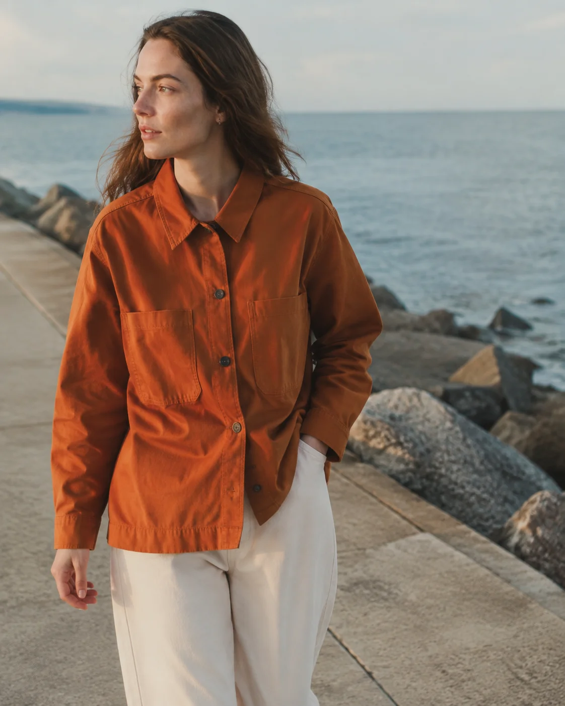 Illustrative Fieldwork orange overshirt campaign: Lifestyle